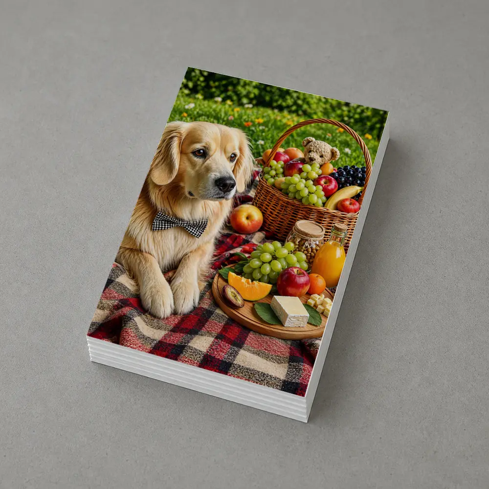 Golden Retriever Picnic Blanket Fruits Basket Summer – Postcards