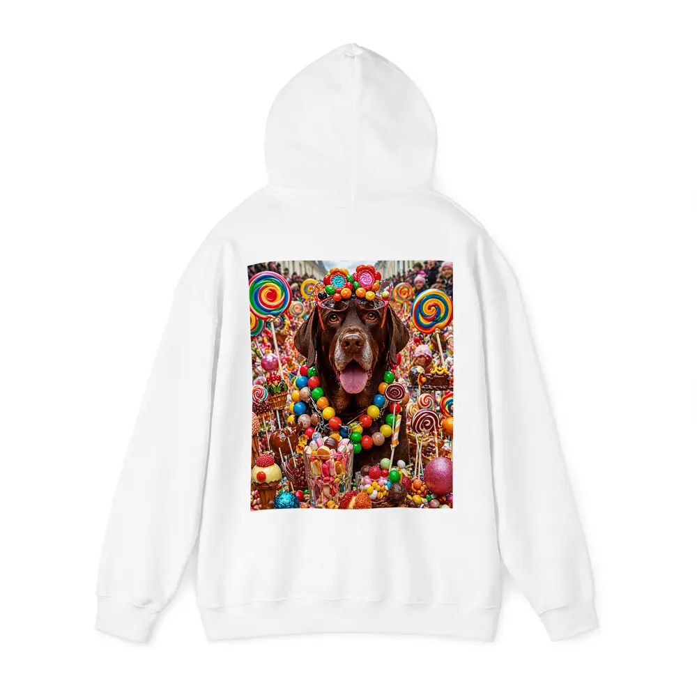 Chocolate Labrador Retriever Surrounded By Colorful Candy – Hoodies