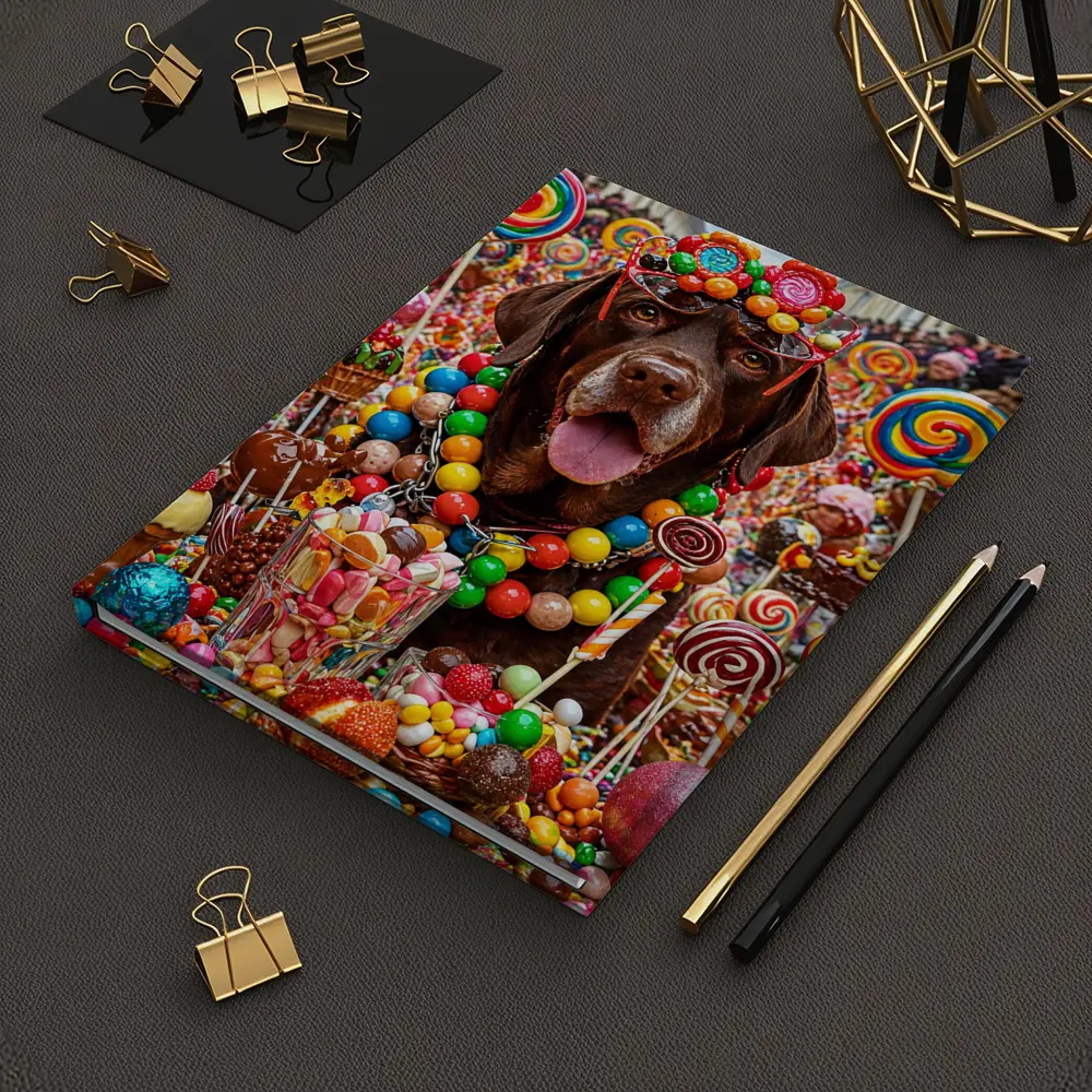 Chocolate Labrador Retriever Surrounded By Colorful Candy – Notebooks