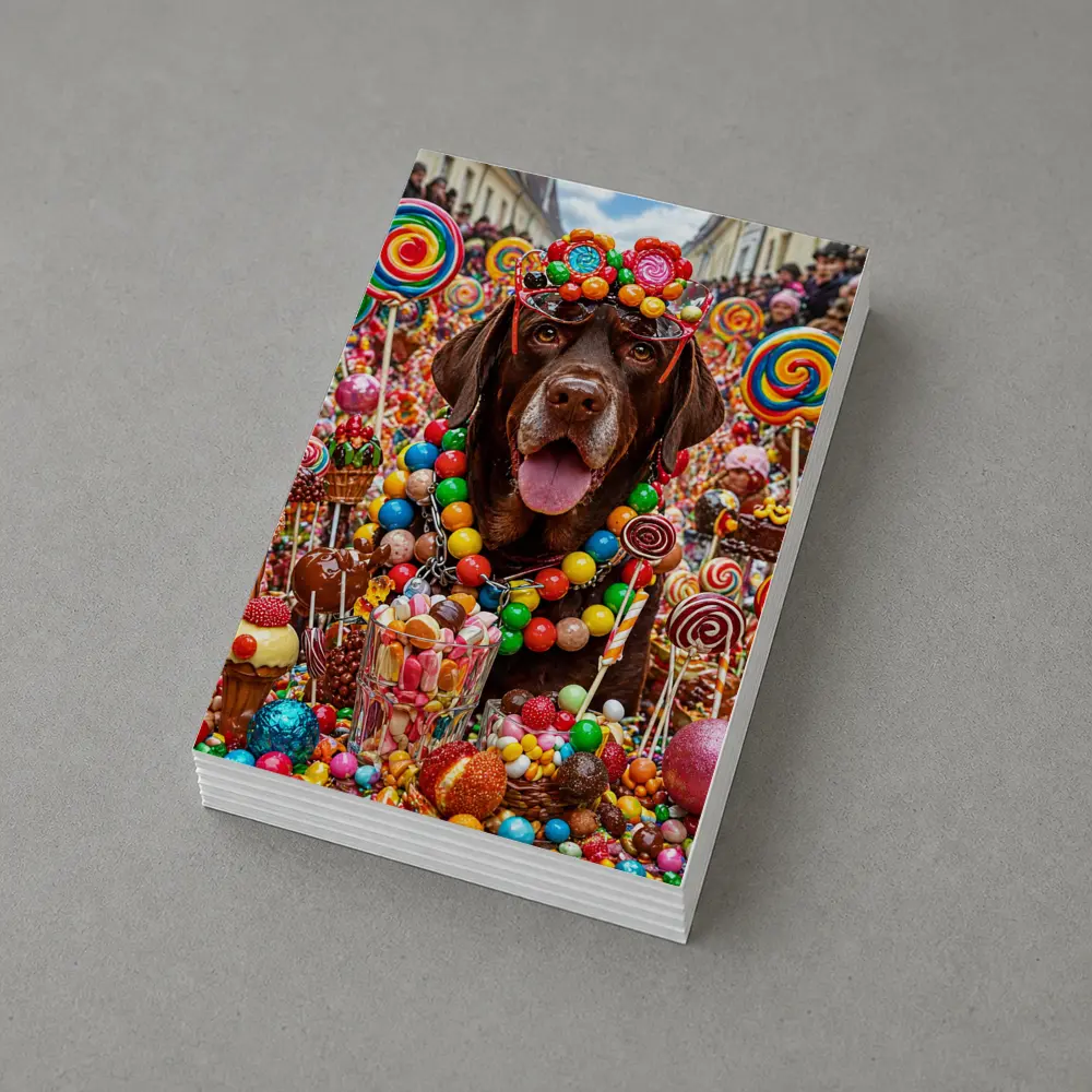 Chocolate Labrador Retriever Surrounded By Colorful Candy – Postcards