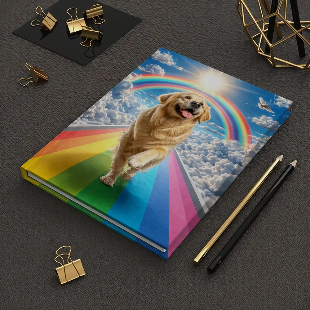 Golden Retriever Running Rainbow Bridge Sunny Sky – Notebooks