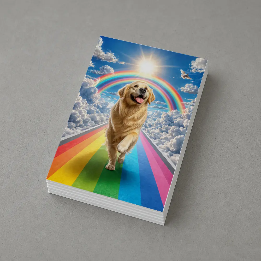 Golden Retriever Running Rainbow Bridge Sunny Sky – Postcards