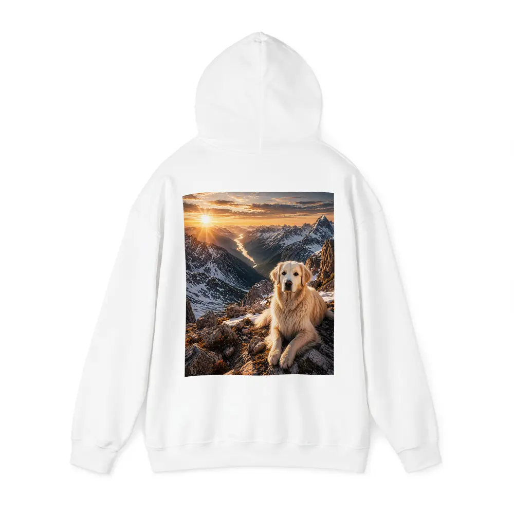 Golden Retriever Resting on Snowy Mountain Summit – Hoodies