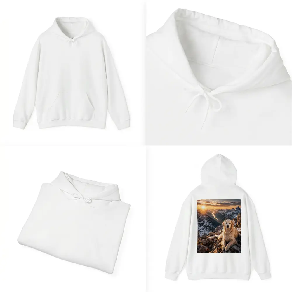 Golden Retriever Resting on Snowy Mountain Summit – Hoodies