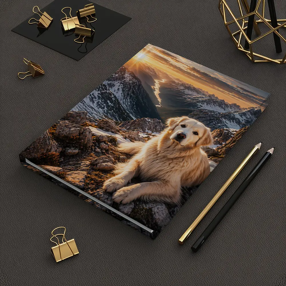 Golden Retriever Resting on Snowy Mountain Summit – Notebooks