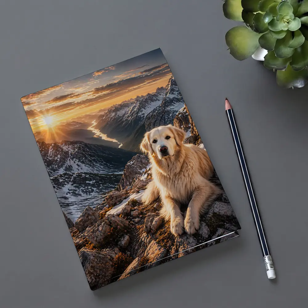 Golden Retriever Resting on Snowy Mountain Summit – Notebooks