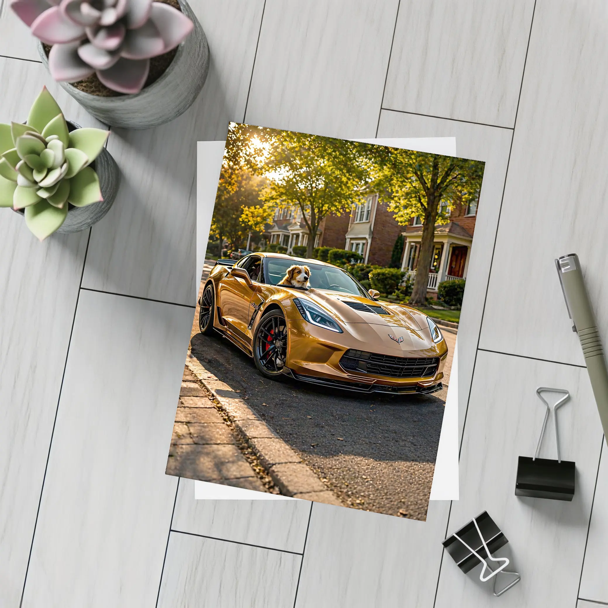 Chevrolet Corvette Gold Dog Suburban Street – Postcards