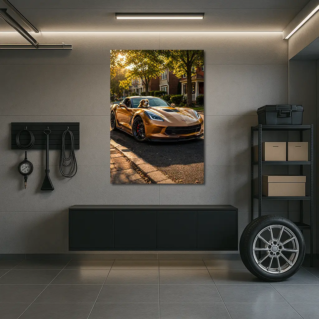 Chevrolet Corvette Gold Dog Suburban Street – Wall Art
