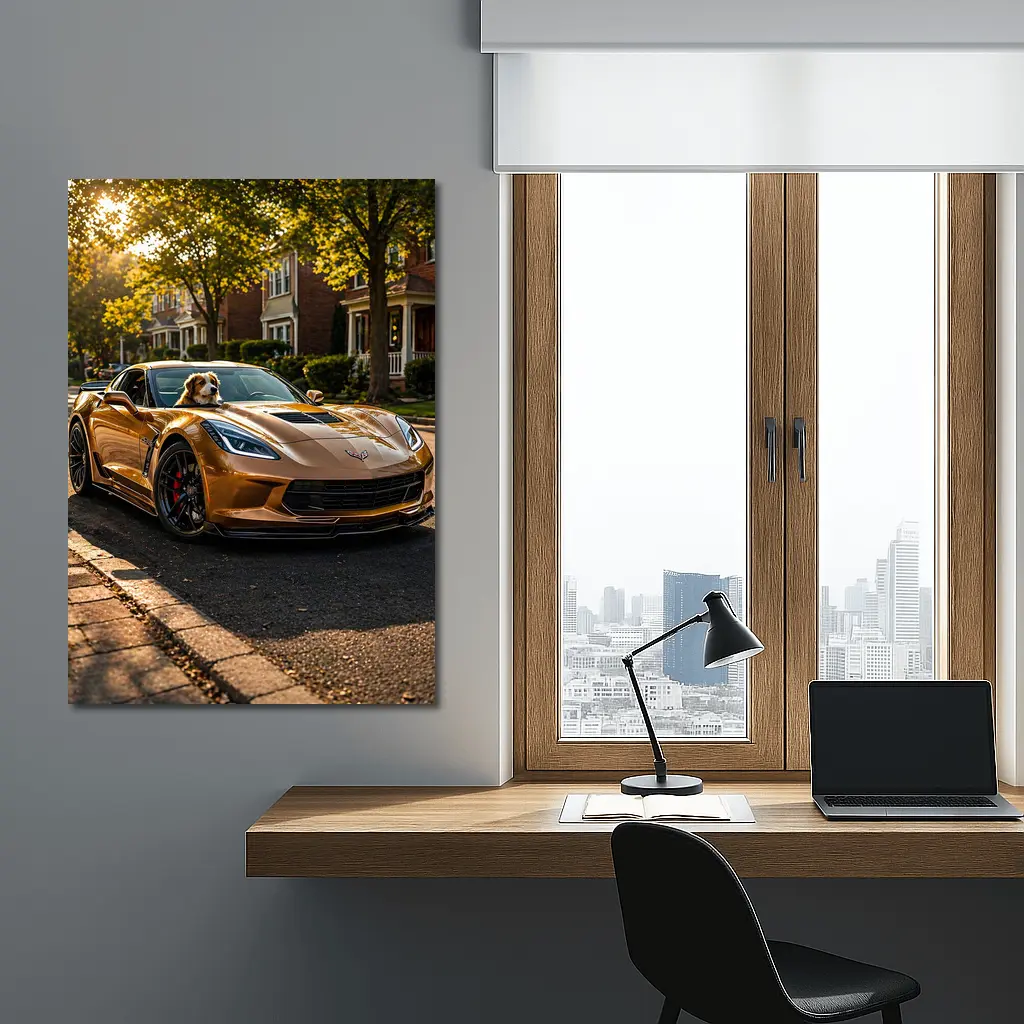 Chevrolet Corvette Gold Dog Suburban Street – Wall Art