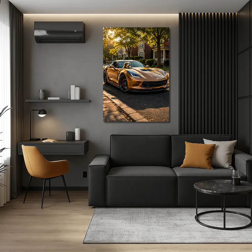 Chevrolet Corvette Gold Dog Suburban Street – Wall Art