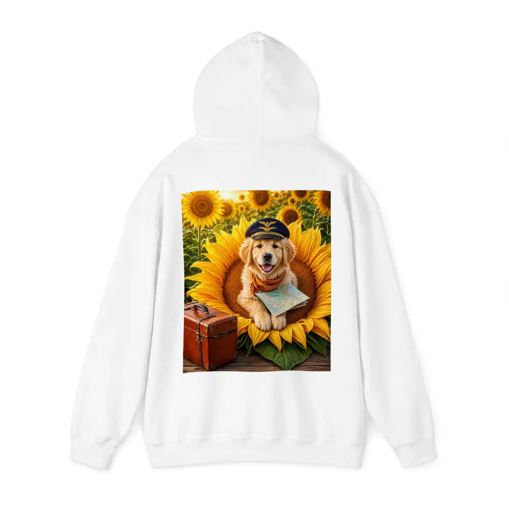 Golden Retriever Puppy Pilot Sunflower Field – Hoodies