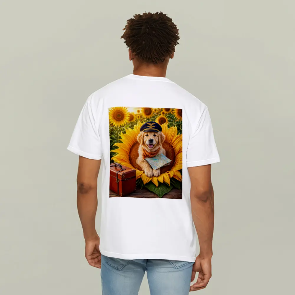 Golden Retriever Puppy Pilot Sunflower Field – T-Shirts