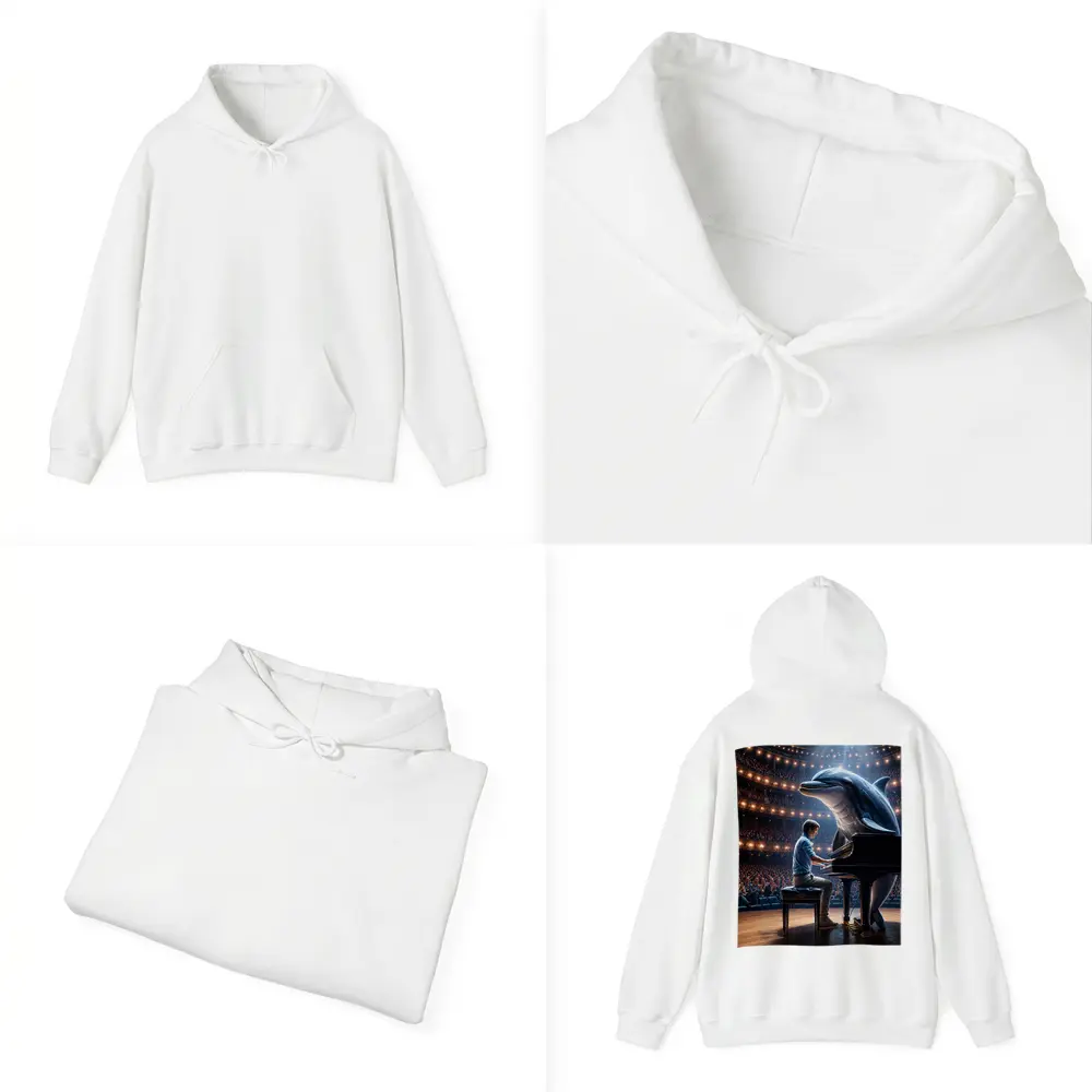 Dolphin and Pianist on Concert Hall Stage – Hoodies