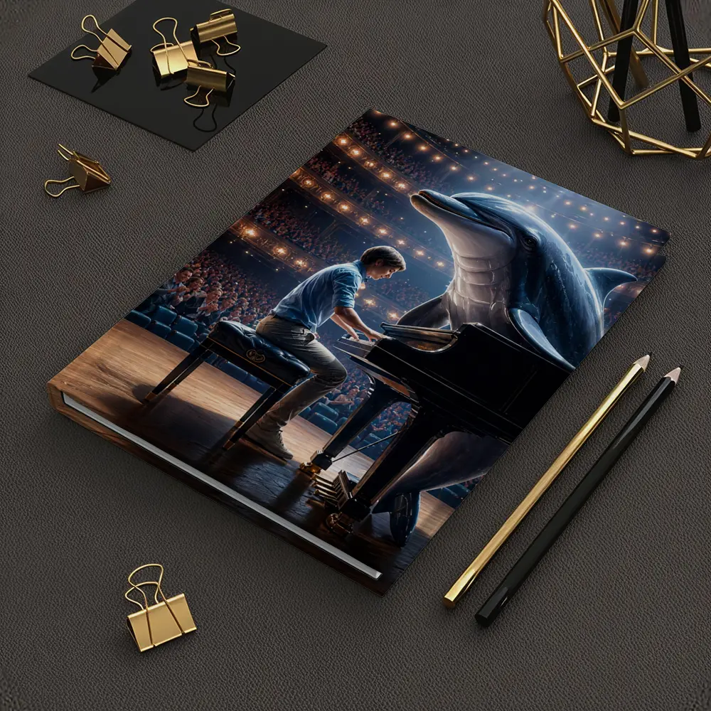 Dolphin and Pianist on Concert Hall Stage – Notebooks