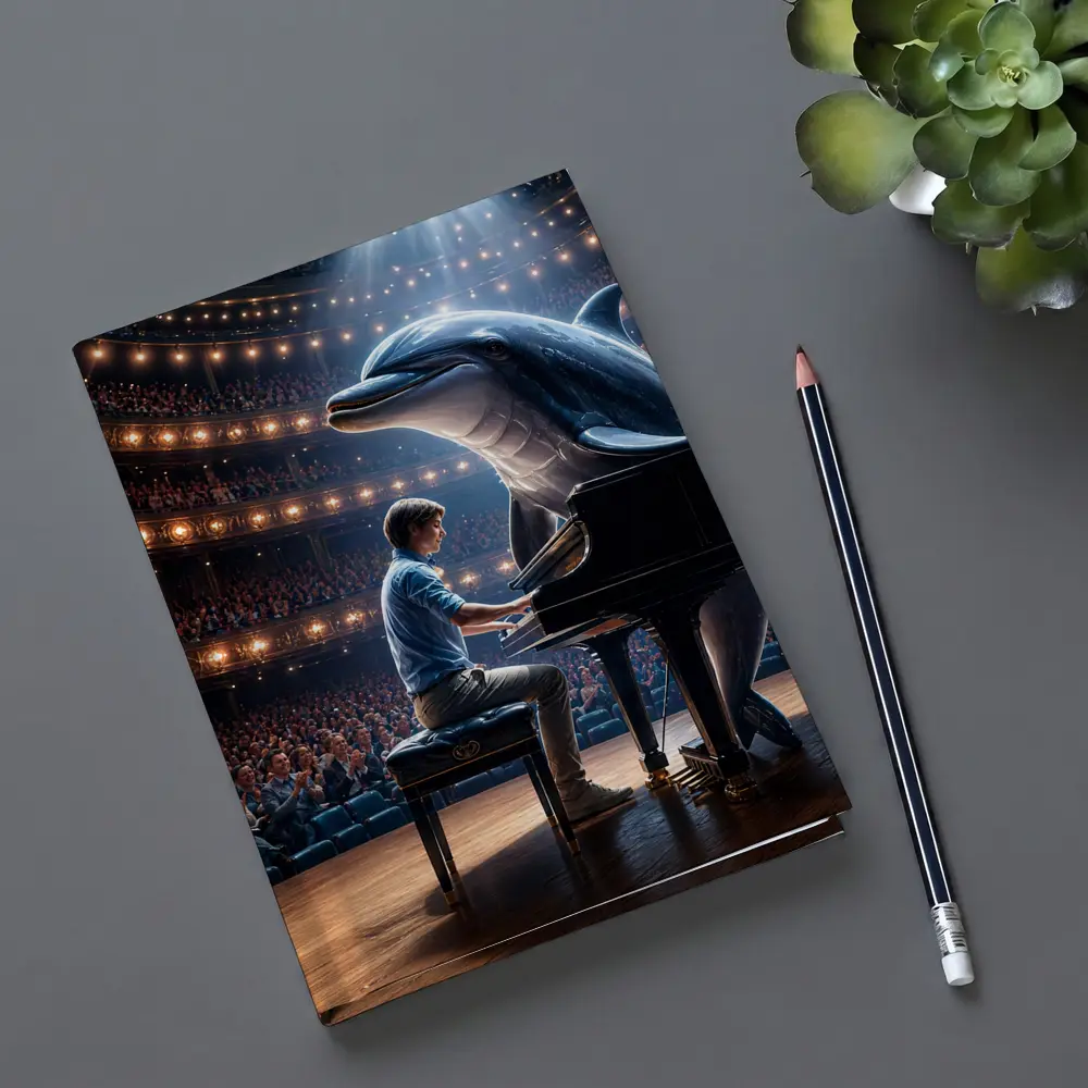 Dolphin and Pianist on Concert Hall Stage – Notebooks