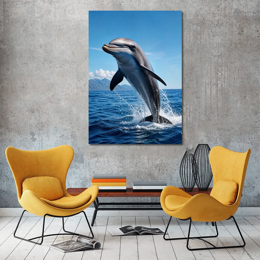 Dolphin Leaping Out of Blue Ocean – Wall Art