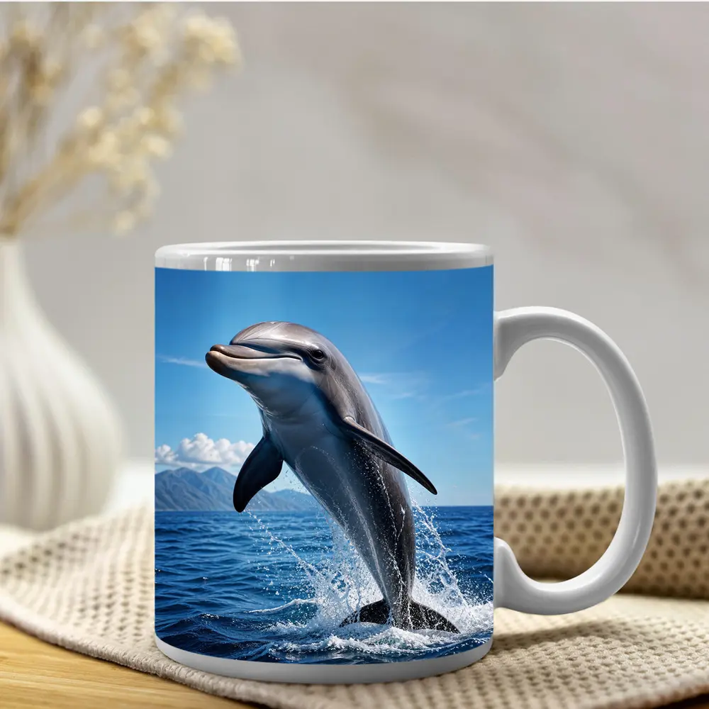 Dolphin Leaping Out of Blue Ocean – Mugs