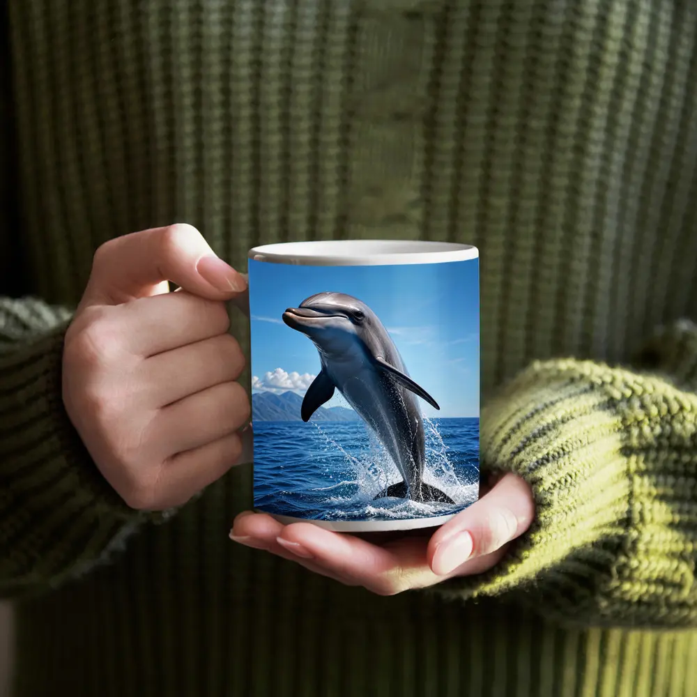 Dolphin Leaping Out of Blue Ocean – Mugs