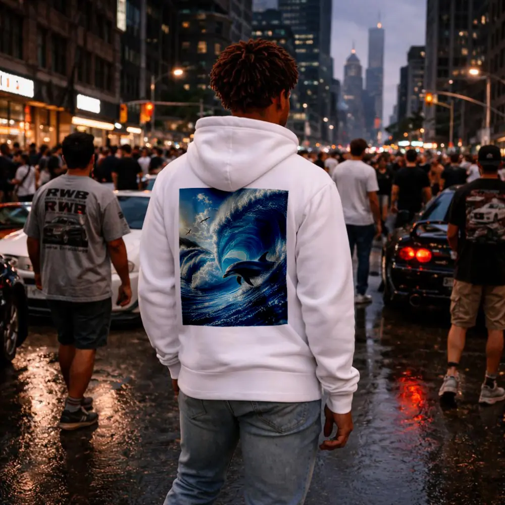 Dolphin Riding Giant Blue Ocean Wave – Hoodies