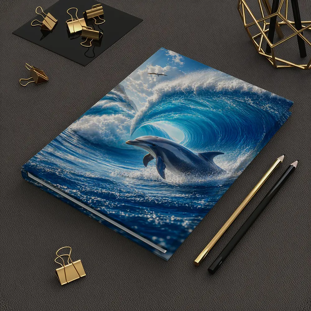 Dolphin Riding Giant Blue Ocean Wave – Notebooks