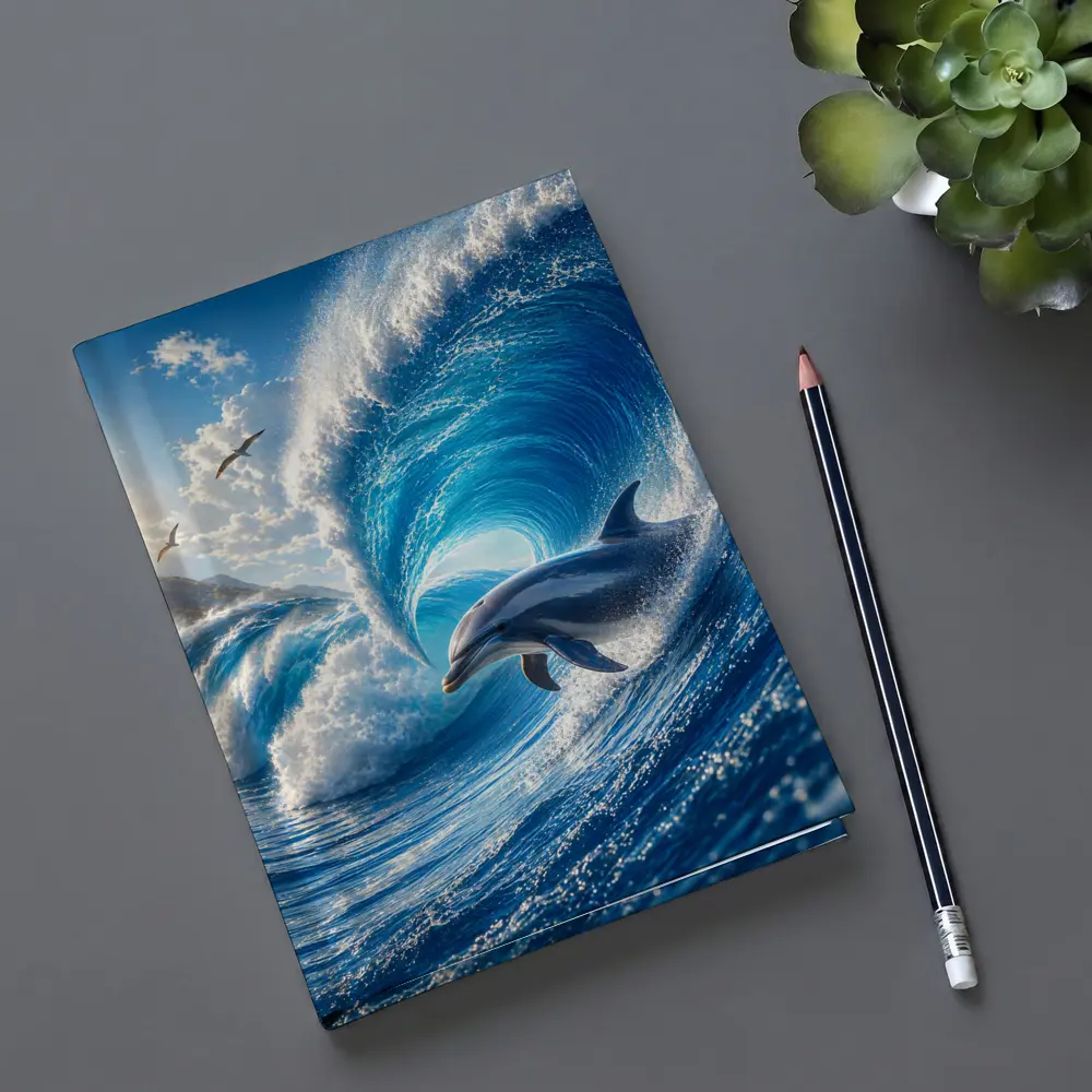 Dolphin Riding Giant Blue Ocean Wave – Notebooks