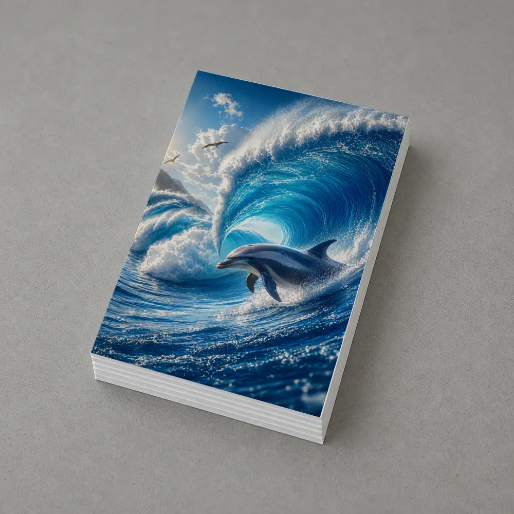Dolphin Riding Giant Blue Ocean Wave – Postcards
