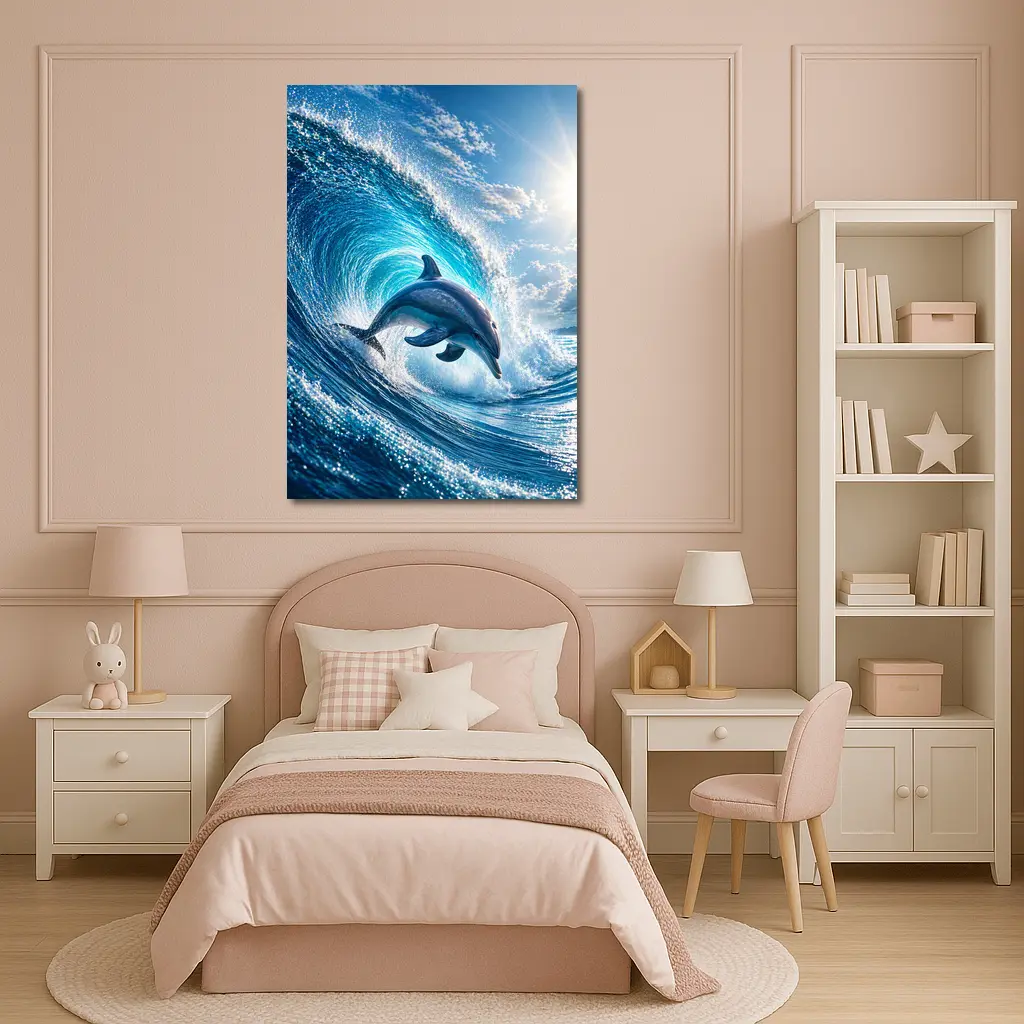 Dolphin Leaping Through Giant Ocean Wave – Wall Art