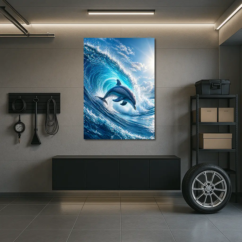 Dolphin Leaping Through Giant Ocean Wave – Wall Art