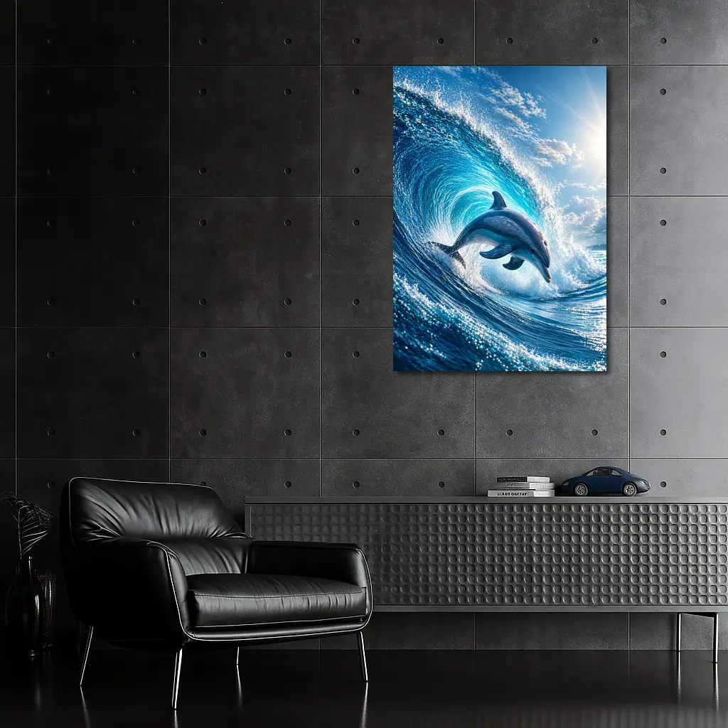 Dolphin Leaping Through Giant Ocean Wave – Wall Art