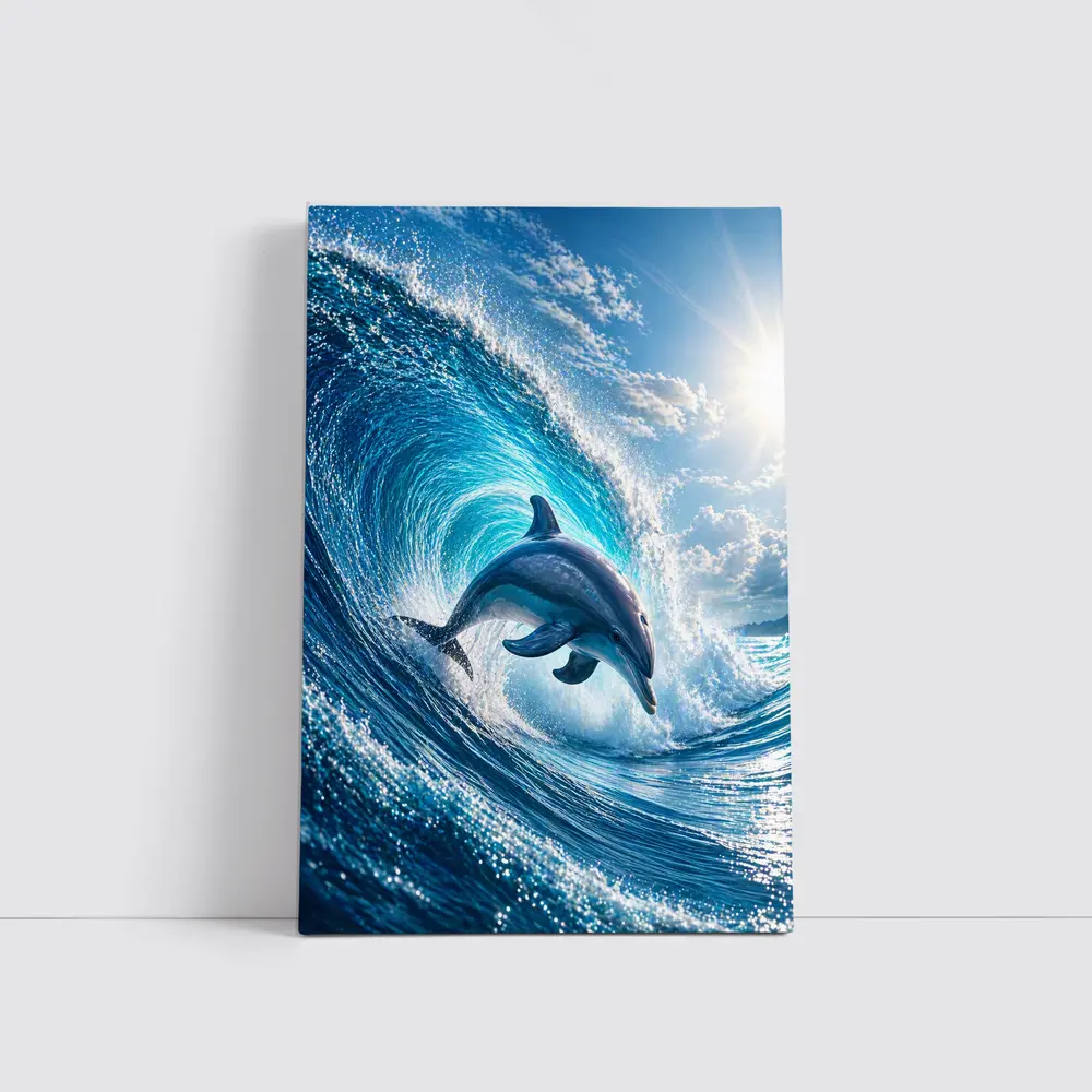 Dolphin Leaping Through Giant Ocean Wave – Wall Art