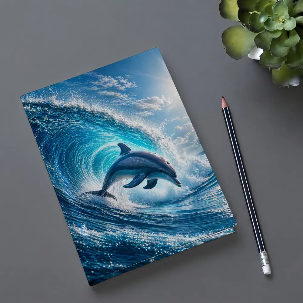 Dolphin Leaping Through Giant Ocean Wave – Notebooks