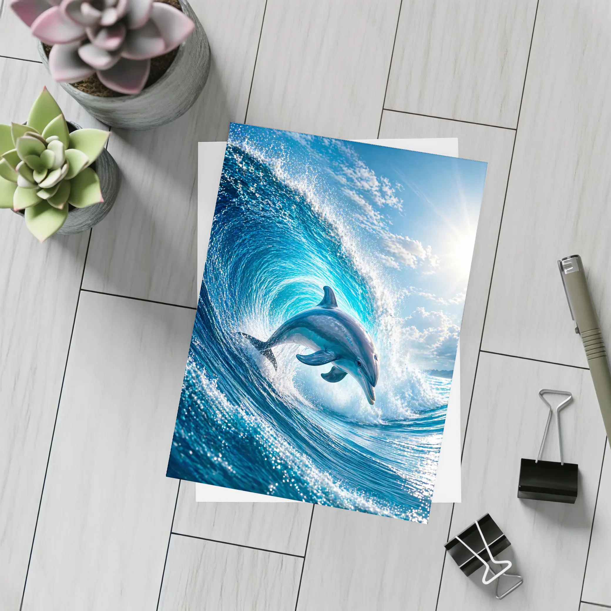 Dolphin Leaping Through Giant Ocean Wave – Postcards