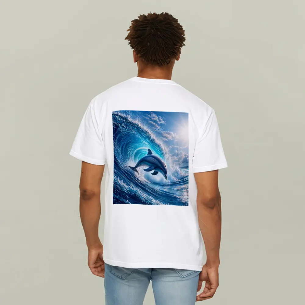 Dolphin Leaping Through Giant Ocean Wave – T-Shirts