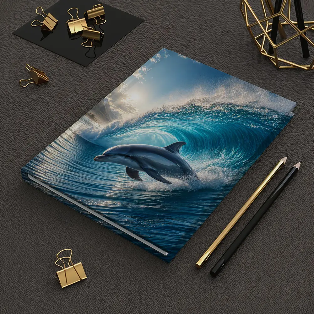 Dolphin Riding Ocean Wave Tropical Shore – Notebooks