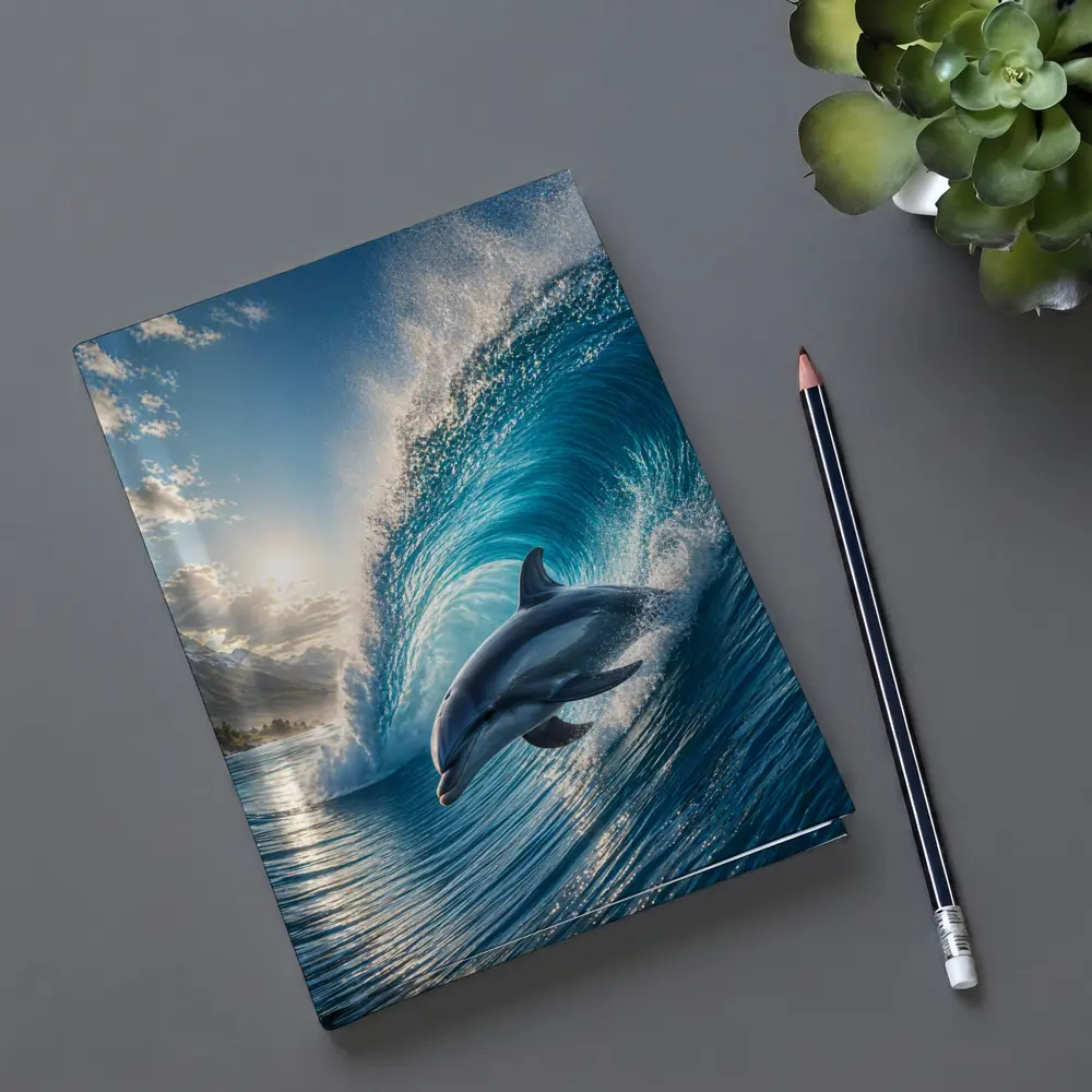 Dolphin Riding Ocean Wave Tropical Shore – Notebooks