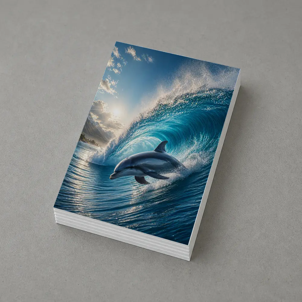 Dolphin Riding Ocean Wave Tropical Shore – Postcards
