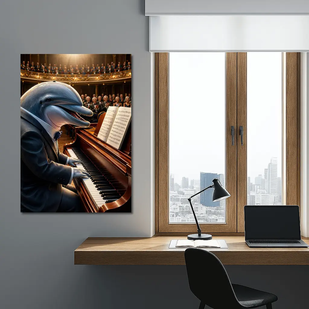 Dolphin Pianist Performing Grand Concert Hall – Wall Art