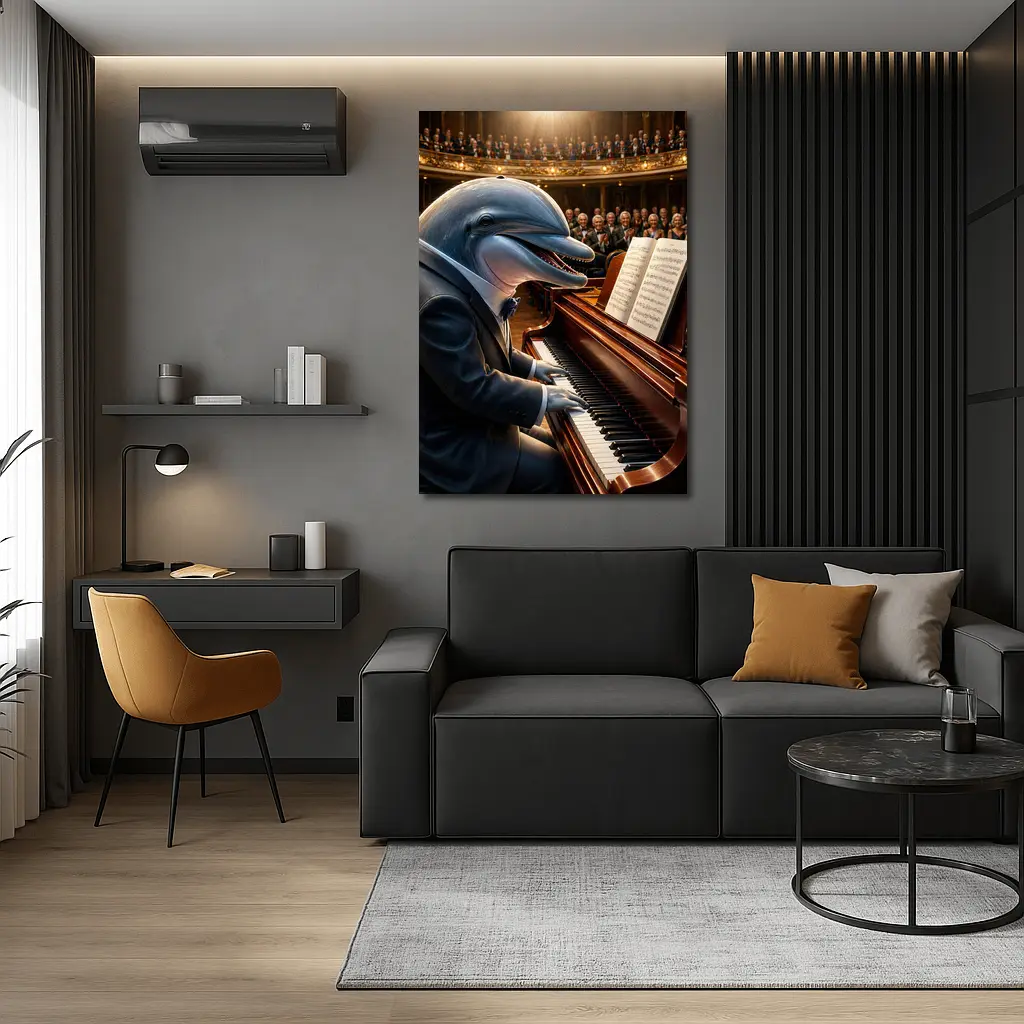 Dolphin Pianist Performing Grand Concert Hall – Wall Art