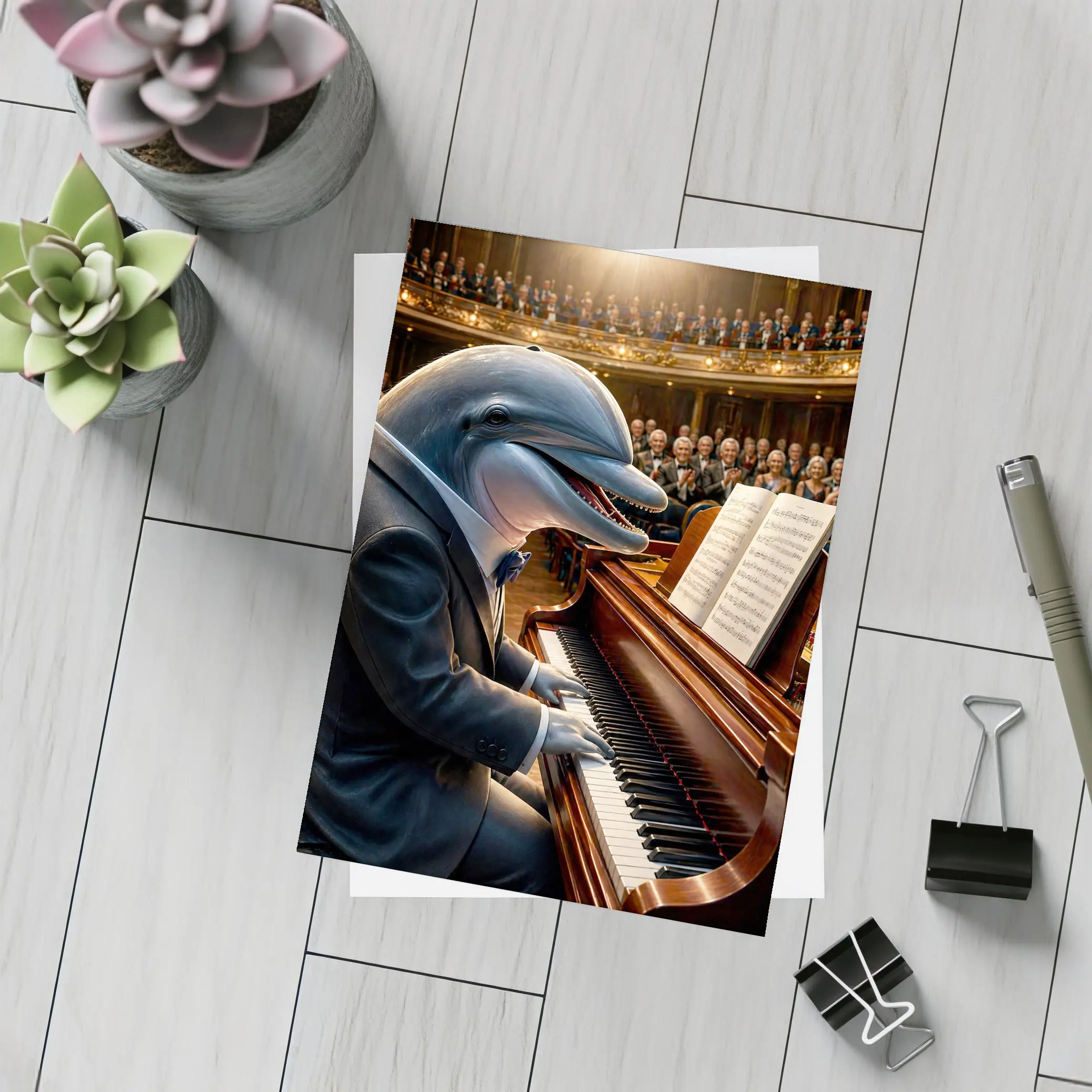 Dolphin Pianist Performing Grand Concert Hall – Postcards