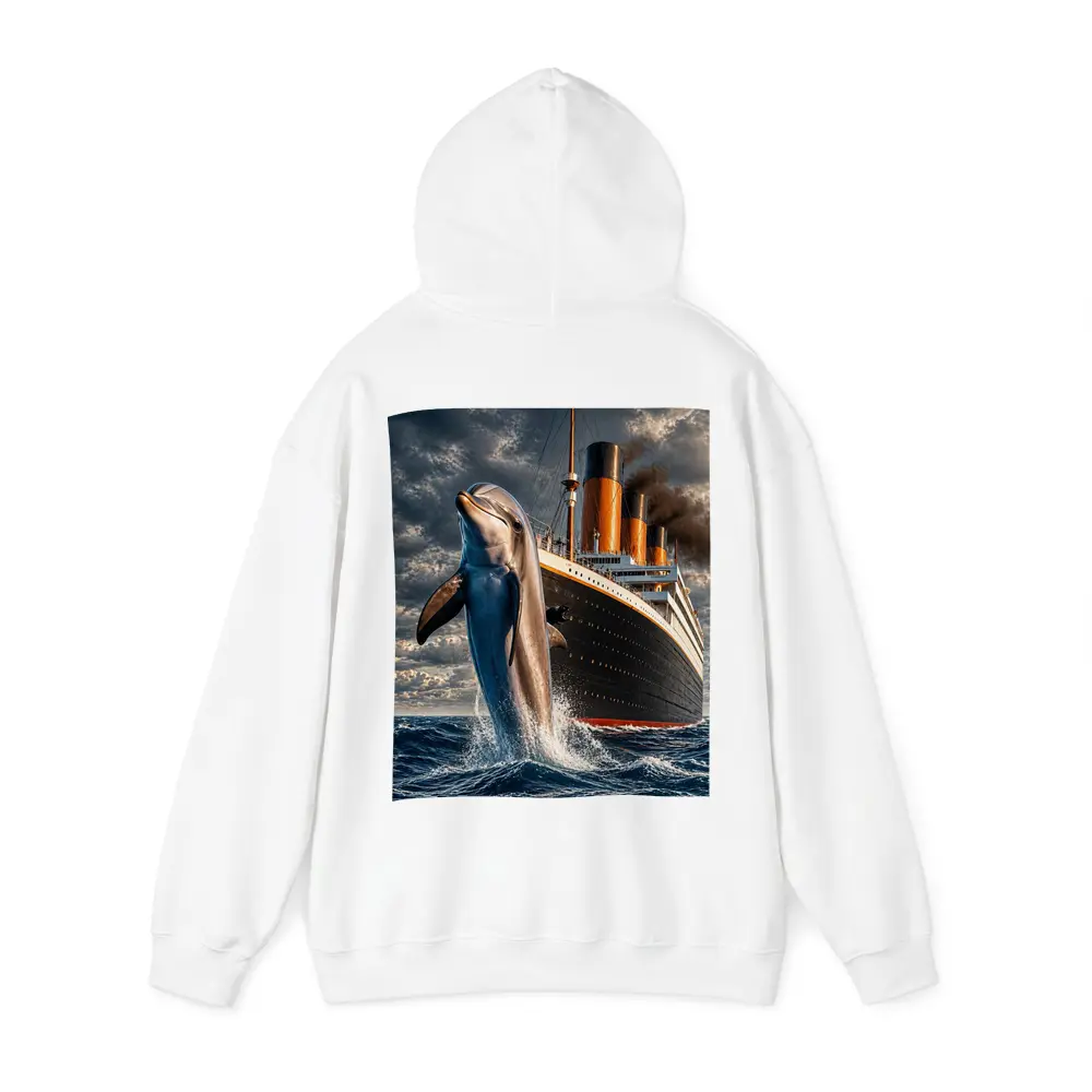 Dolphin Leaping Beside Classic Ocean Liner Ship – Hoodies