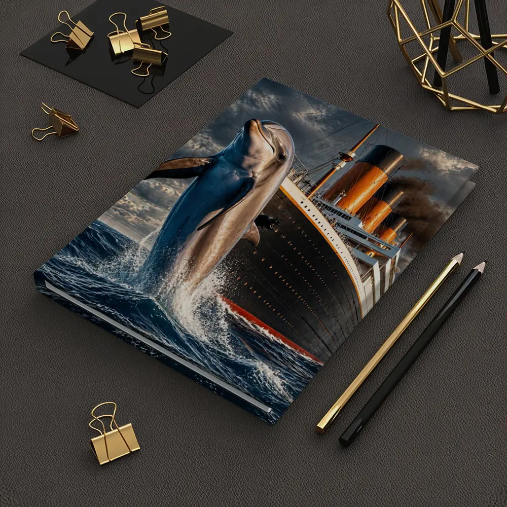 Dolphin Leaping Beside Classic Ocean Liner Ship – Notebooks