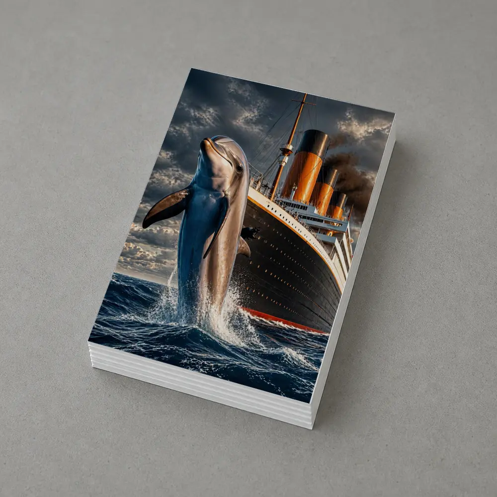 Dolphin Leaping Beside Classic Ocean Liner Ship – Postcards
