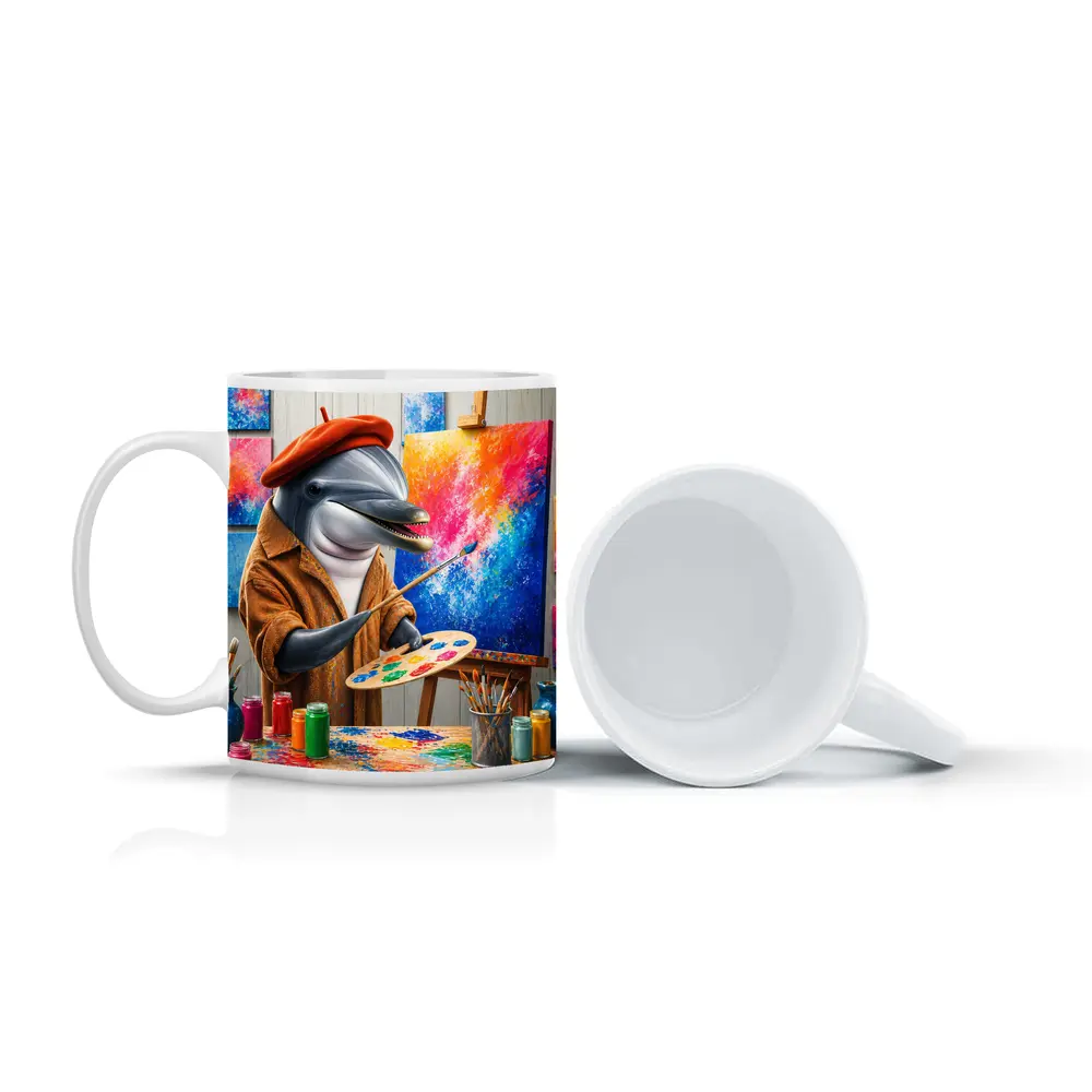 Dolphin Artist Painting in Colorful Studio – Mugs