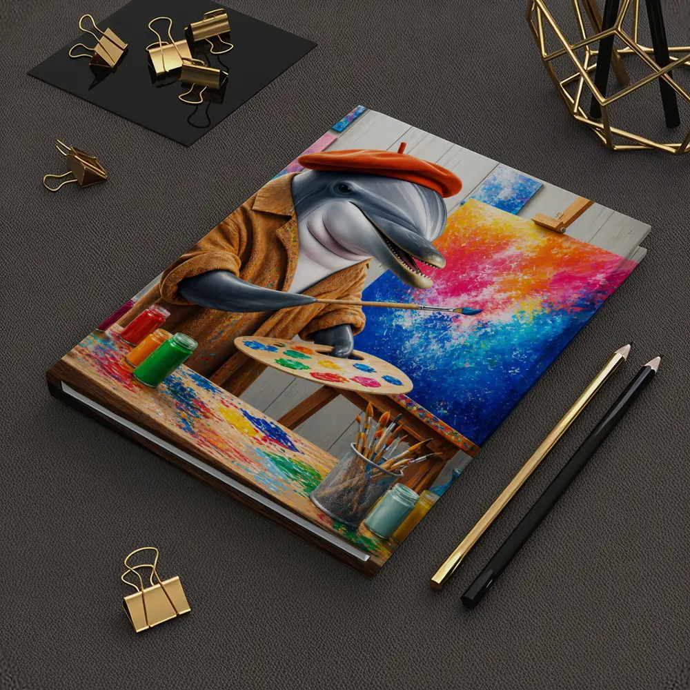 Dolphin Artist Painting in Colorful Studio – Notebooks