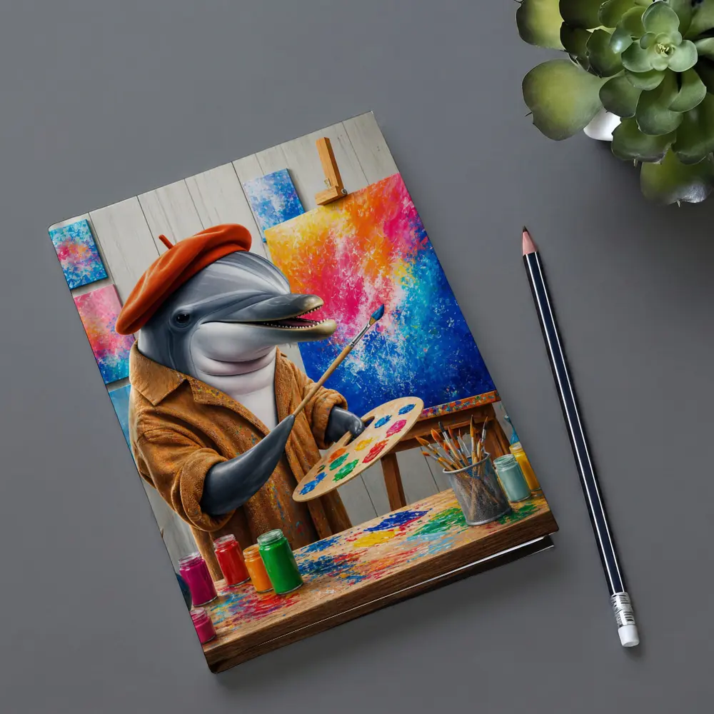 Dolphin Artist Painting in Colorful Studio – Notebooks