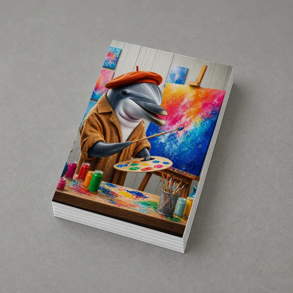 Dolphin Artist Painting in Colorful Studio – Postcards