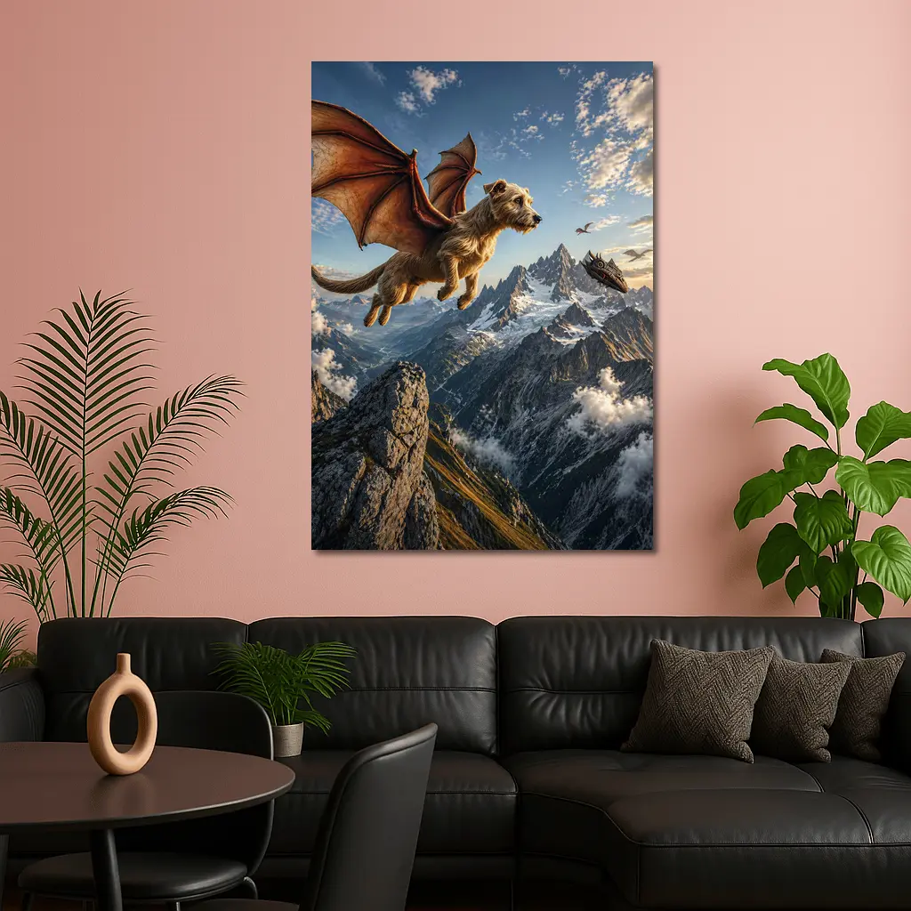 Flying Dragon Dog Over Mountain Peaks – Wall Art