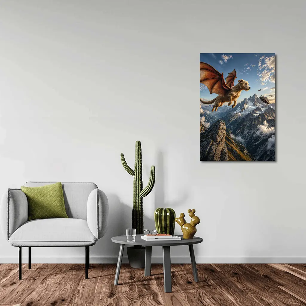 Flying Dragon Dog Over Mountain Peaks – Wall Art