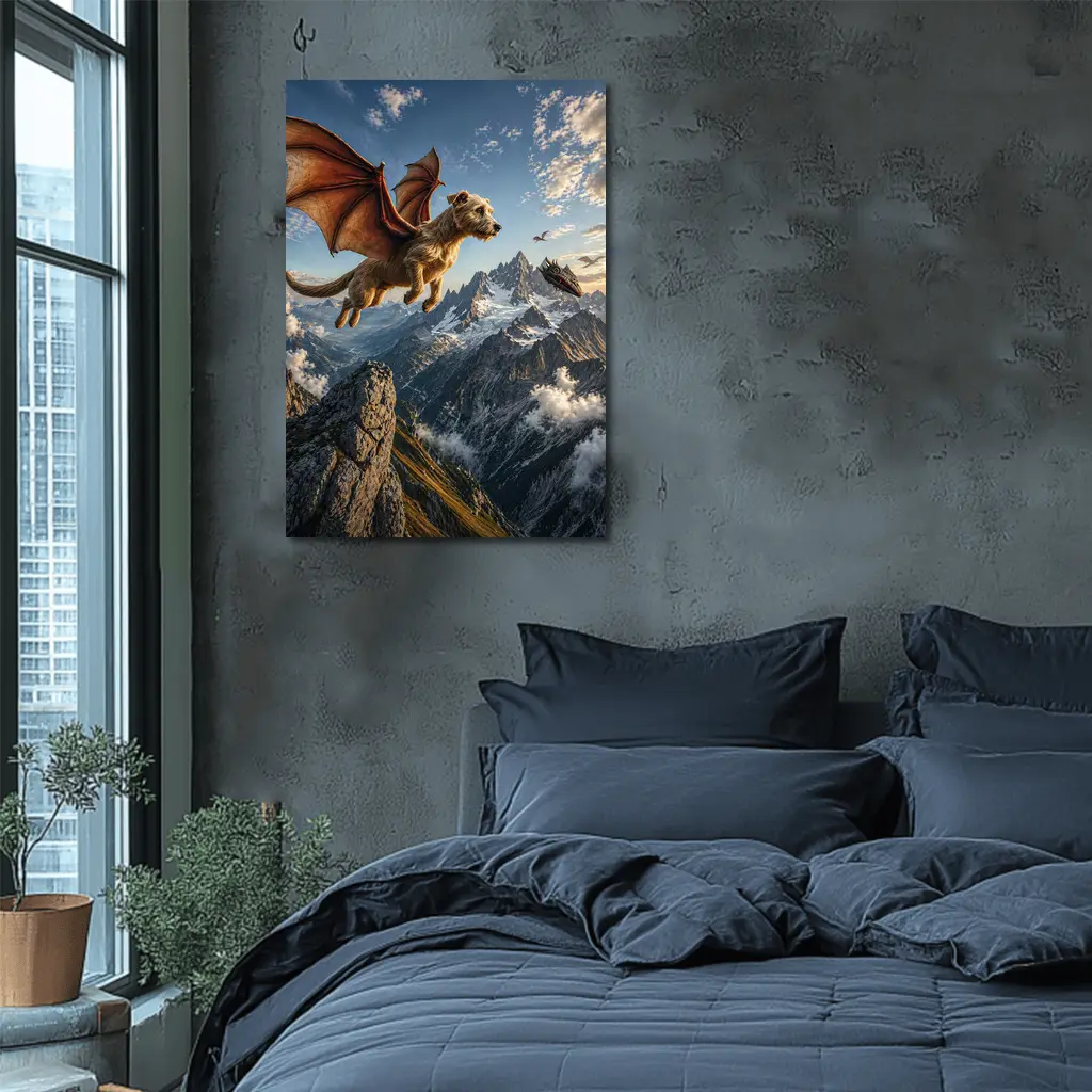 Flying Dragon Dog Over Mountain Peaks – Wall Art