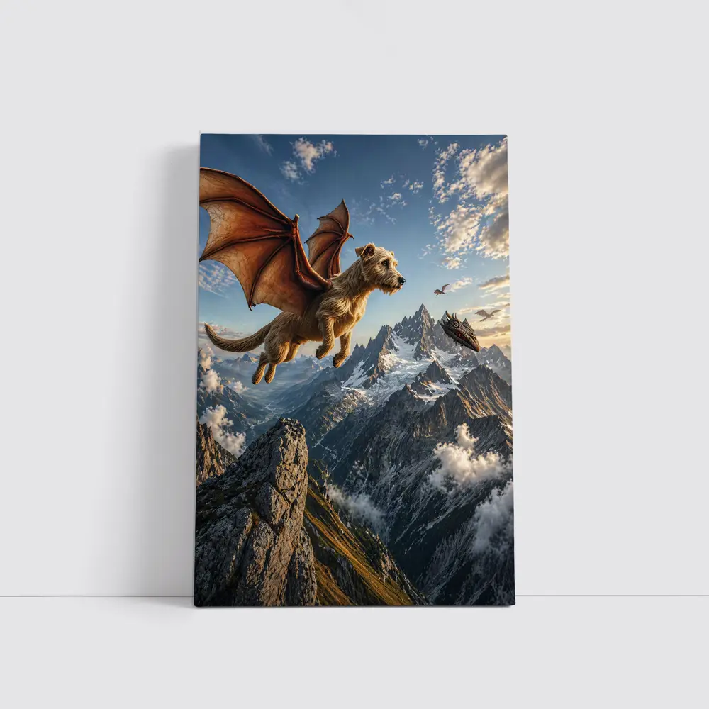 Flying Dragon Dog Over Mountain Peaks – Wall Art